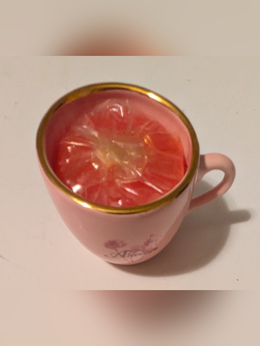 Candle Pink Set In Miniature Ceramic Gold Rim Mug Cup With Word Always 3 x 2